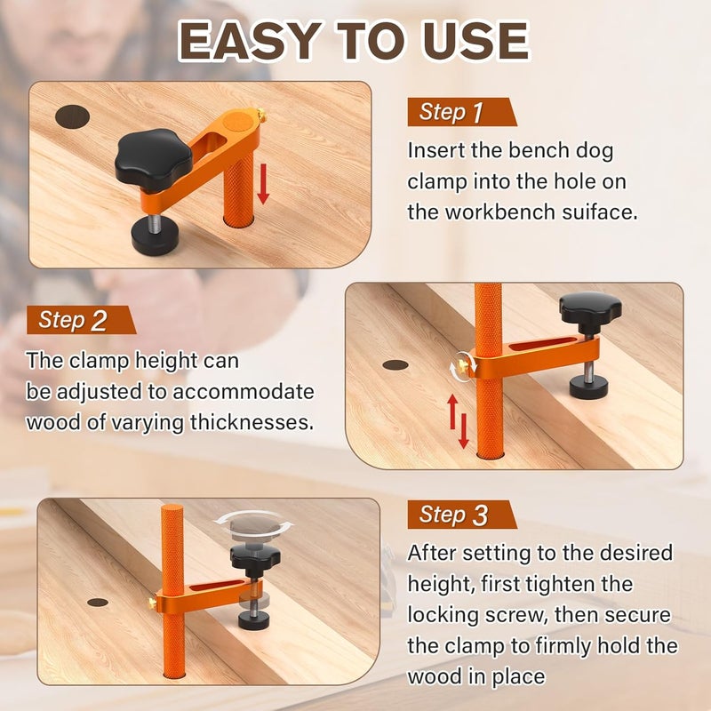 Sebupar مشبك بنش دوغ، مشبك ثقب دوغ 3/4" (19 مم)، ارتفاع قابل للتعديل، مشبك ألومنيوم مستقر لأدوات النجارة - عبوة من 2 - Image 4